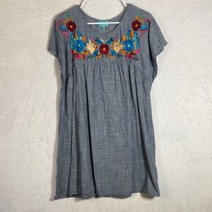 South Main Stripe Fiesta Cotton Dress with Floral Embroidery XXL